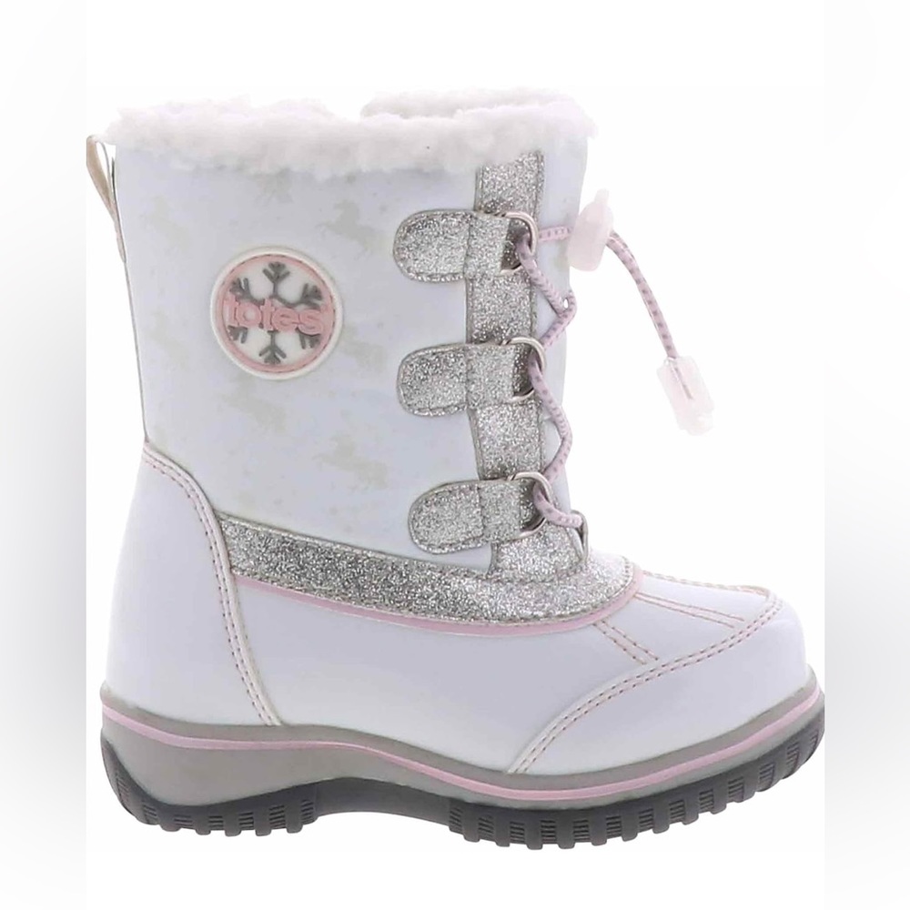 Totes Toddler White & Sparkle Waterproof Boots